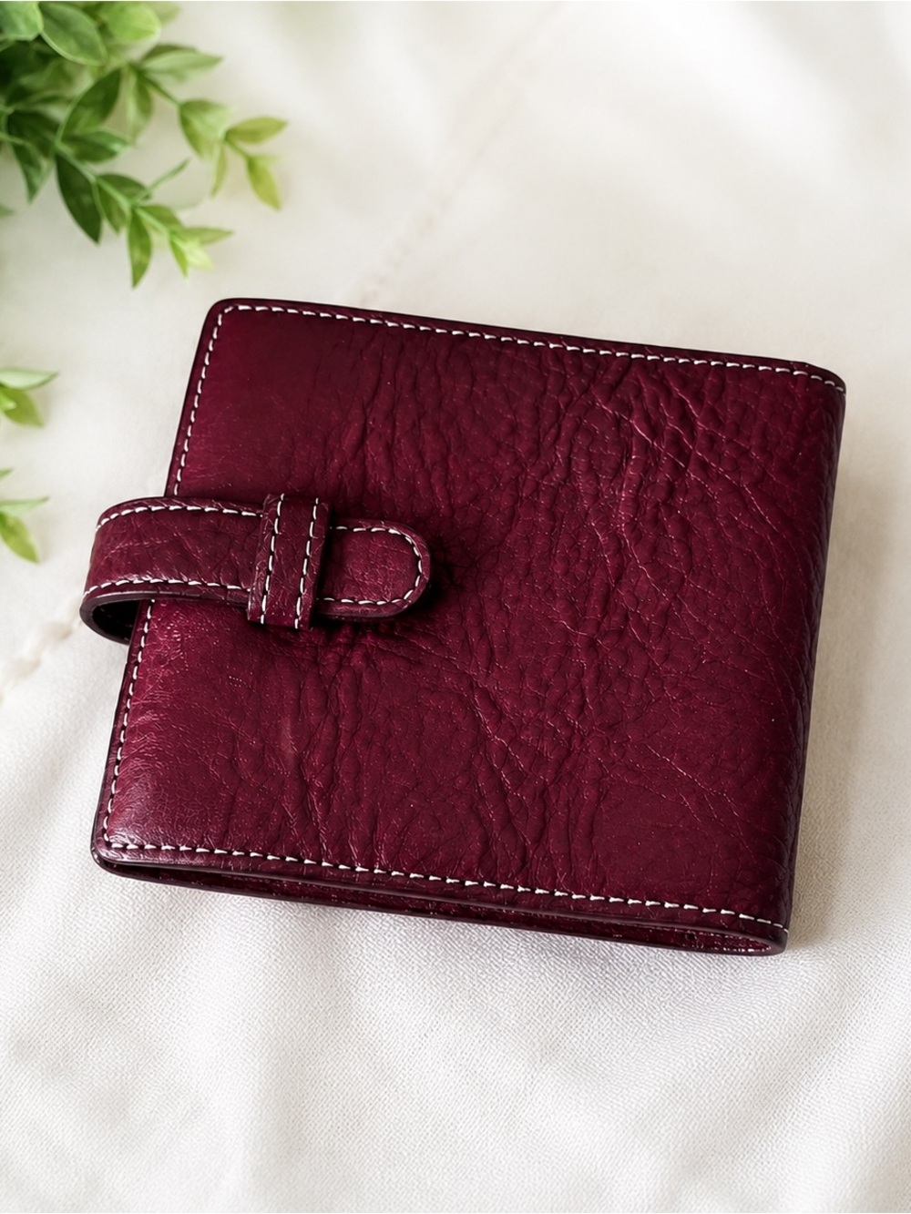 Ellington Genuine Leather Burgundy Bifold Wallet Snap Closure RFID Style